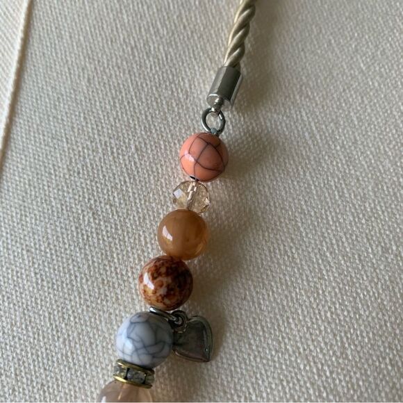 Chico’s Beaded Rhinestone Rope Charm Necklace Multi-Color Marble Crackle 36”+4”L - Picture 4 of 12